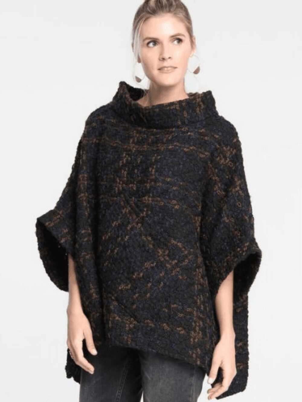 Lulla Collection by Bindya Bouclé Knit Poncho One Size Black Navy Gold Cowl